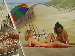 To lesbiske leger på stranden baggrund